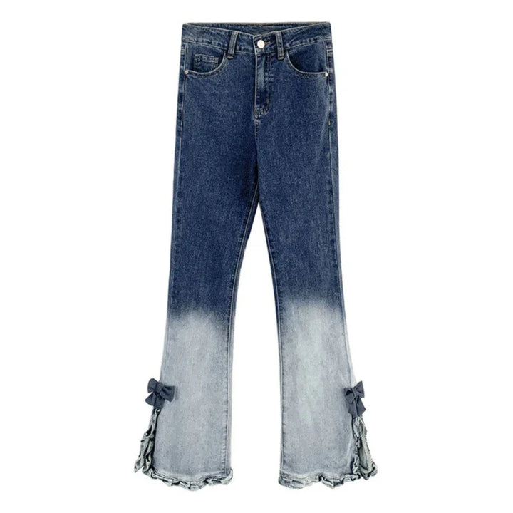 Blue ombre flare jeans with ankle bows and ruffled hem detail