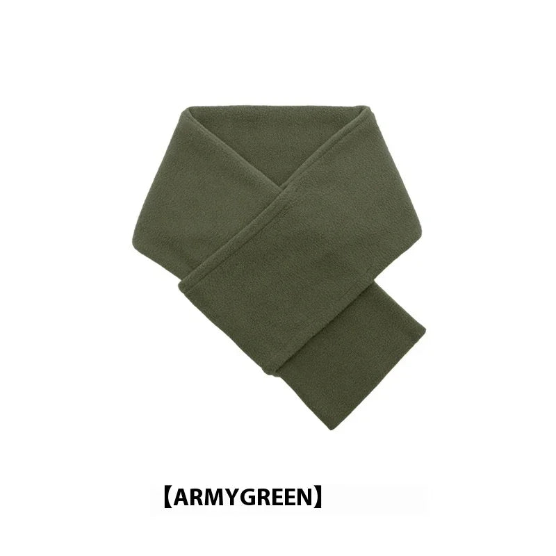 Soft army green fleece scarf folded on white background