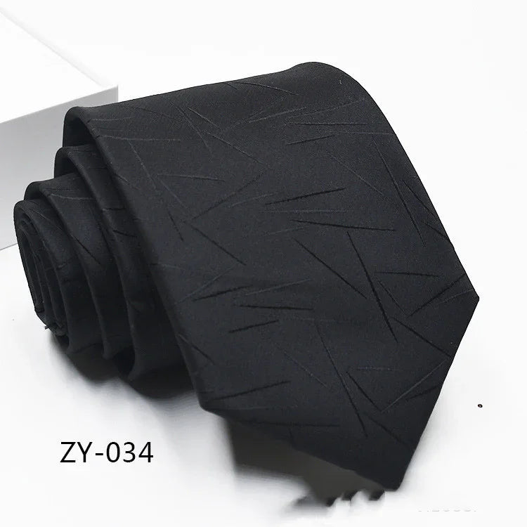 Black men's necktie with subtle geometric pattern, model ZY-034, displayed on white background
