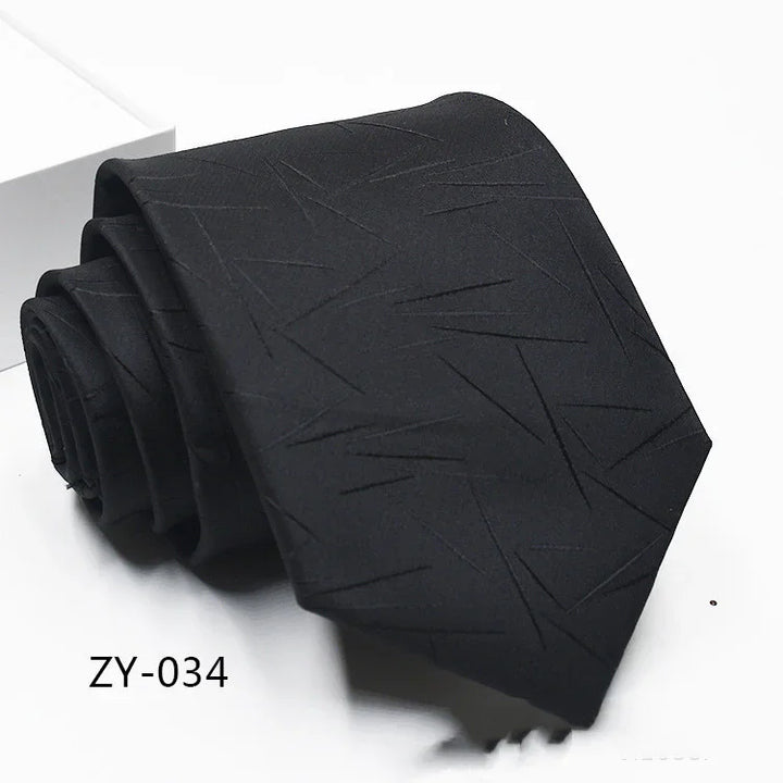 Black men's necktie with subtle geometric pattern, model ZY-034, displayed on white background