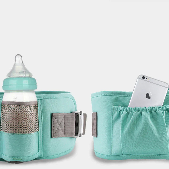 Mint green adjustable baby stroller organizer with mesh bottle holder and phone pocket