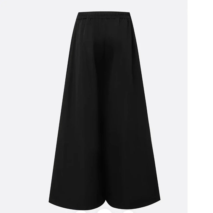 Black wide-leg pants with elastic waistband on white background