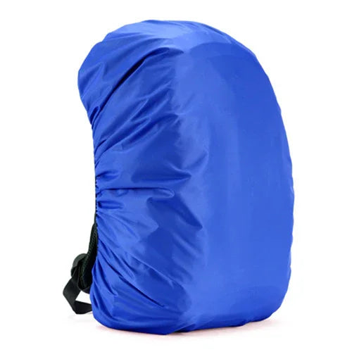 Blue waterproof backpack rain cover on white background