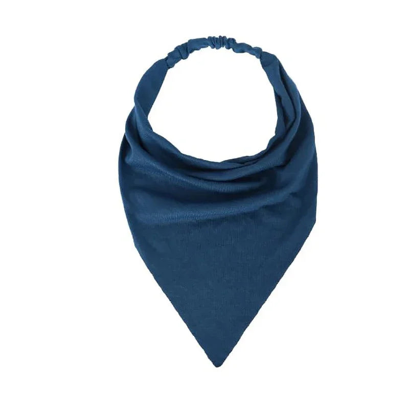 Blue bandana bib with adjustable elastic neck strap for baby or toddler