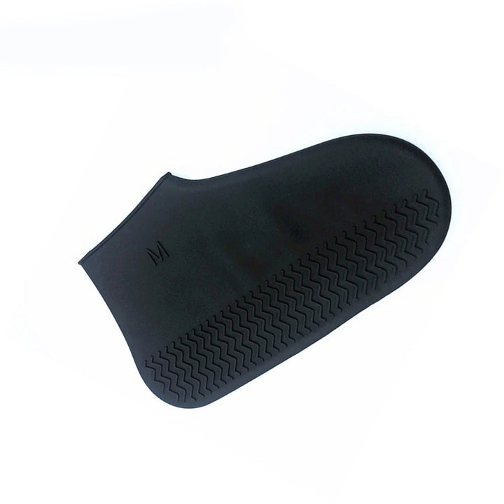 Black medium silicone waterproof shoe cover with textured sole for slip resistance