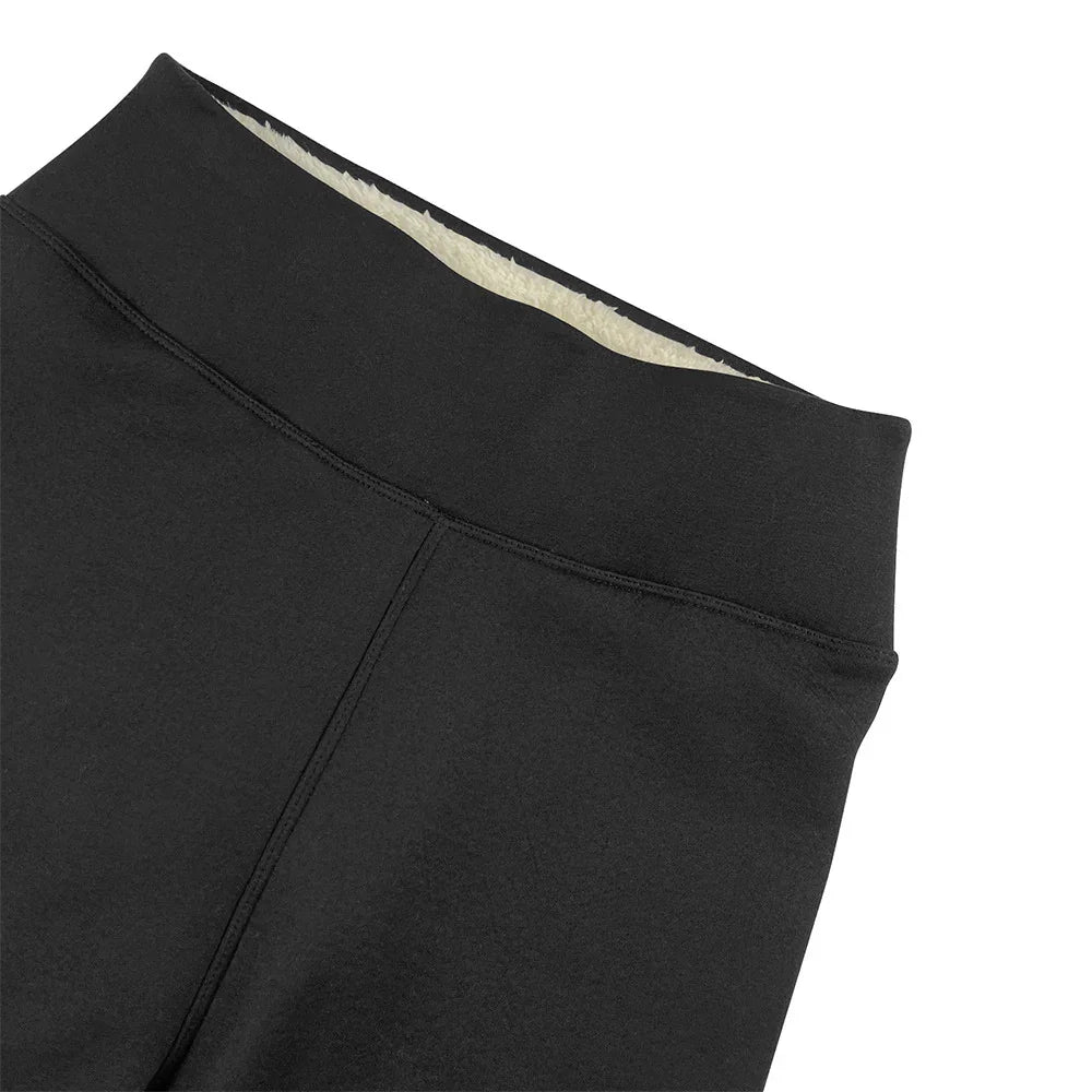 black leggings with high waistband and soft white fleece lining inside