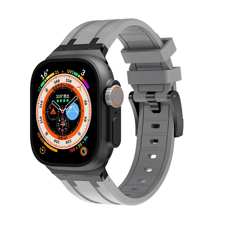 Modern smartwatch with gray silicone band and multi-function digital display