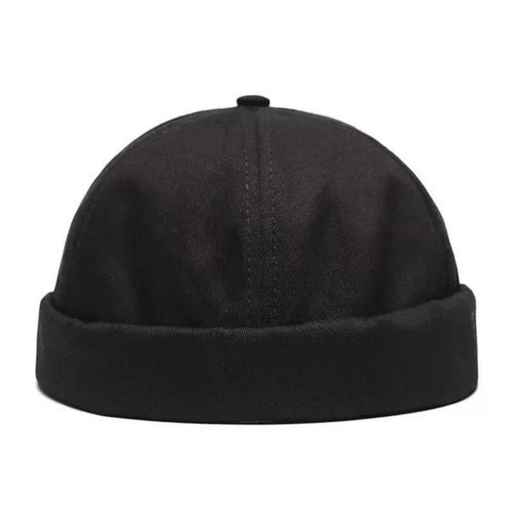 Black docker beanie hat with folded cuff, simple and minimalist design