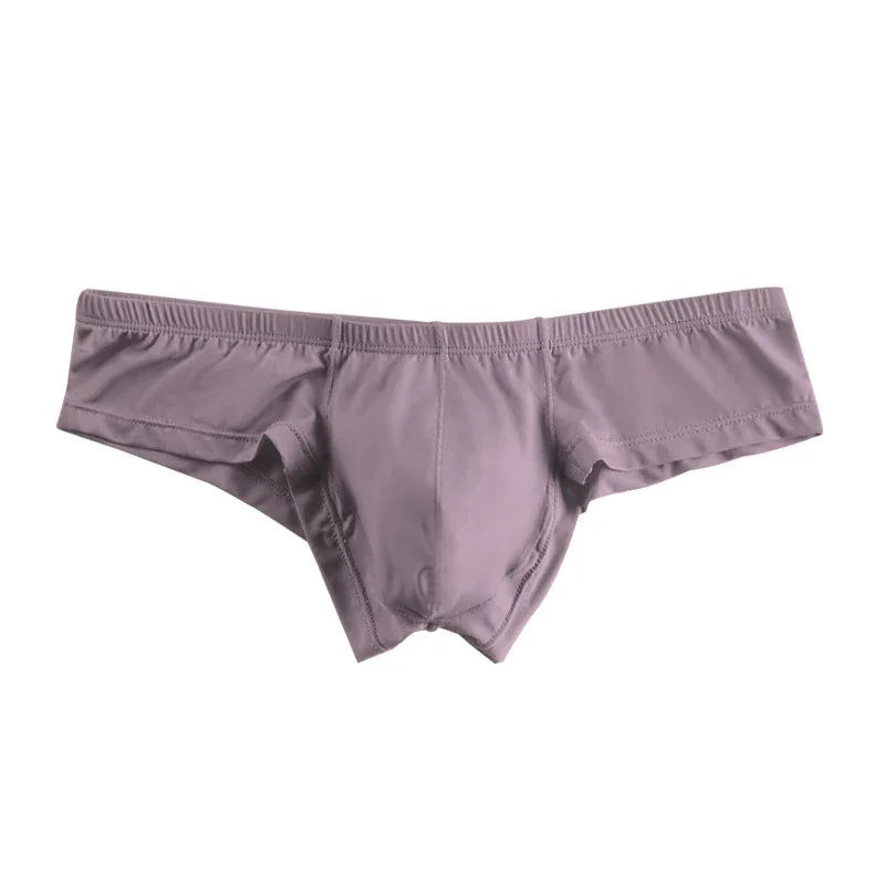 Light purple men's low-rise boxer briefs with elastic waistband and front pouch detail