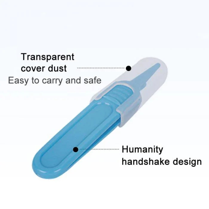 Blue plastic tool with transparent cover dust and ergonomic humanity handshake design