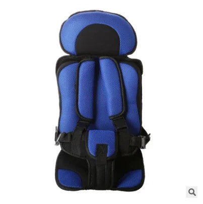 Blue and black ergonomic child safety car seat with padded headrest and harness straps