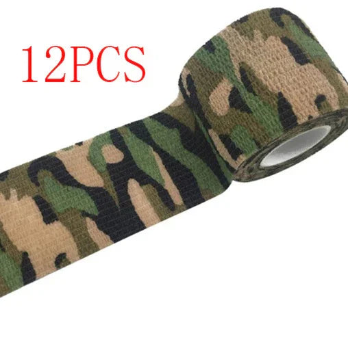 Roll of camouflage self-adhesive bandage tape with text '12PCS' in red
