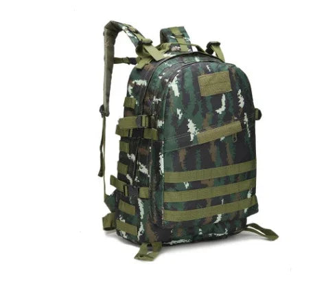 military camouflage tactical backpack with multiple compartments and adjustable shoulder straps