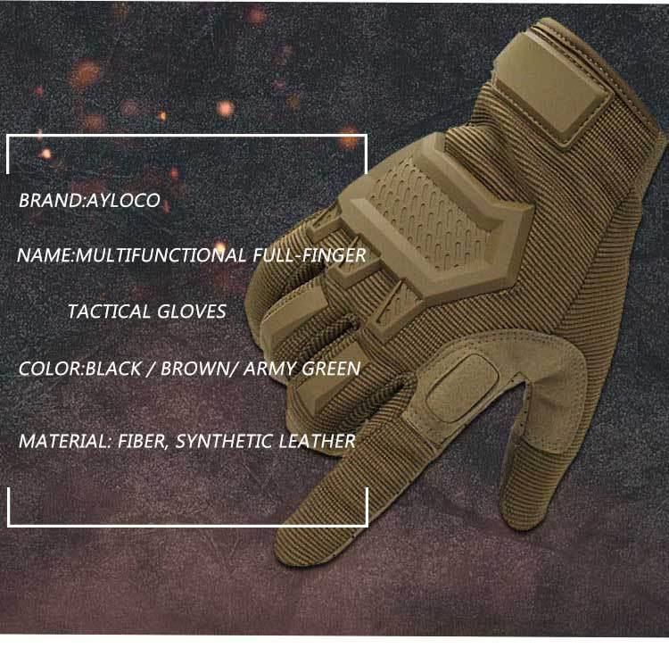 Army green multifunctional full-finger tactical glove with fiber and synthetic leather materials