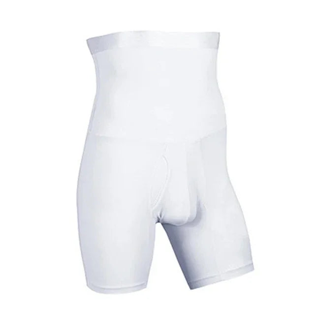 white compression shorts with high waist for men on plain background