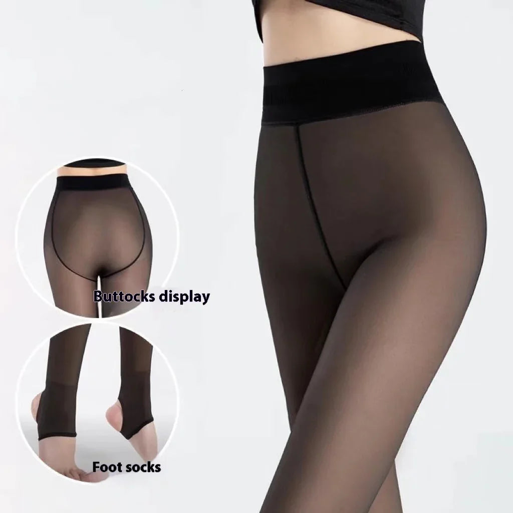 Black sheer compression tights with high waist, open heel, and buttocks display feature
