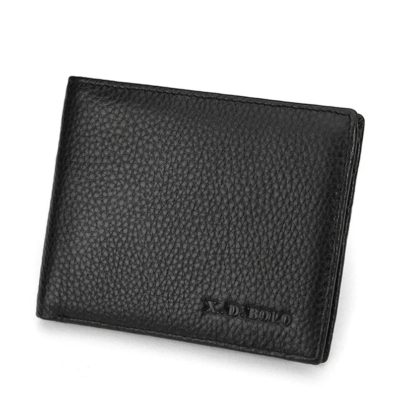 Black textured leather men's bi-fold wallet with embossed X.D. BOLO logo