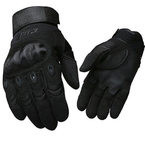 black tactical motorcycle gloves with knuckle protection and breathable fabric