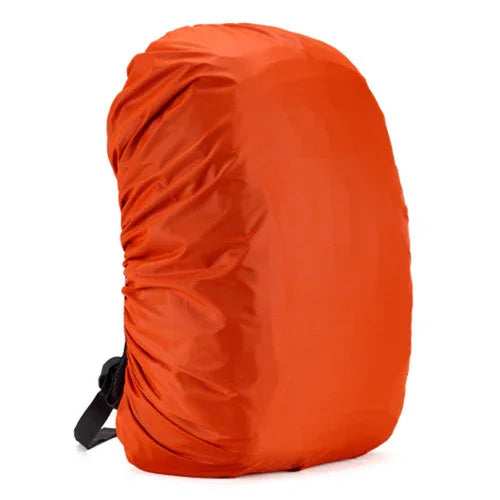 Orange waterproof backpack rain cover on white background