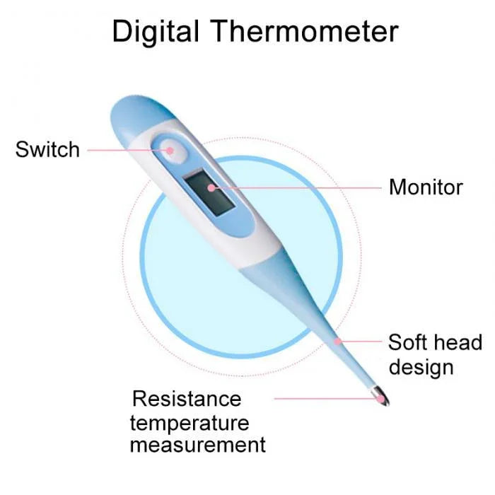 Digital thermometer with switch, monitor, soft head design for resistance temperature measurement