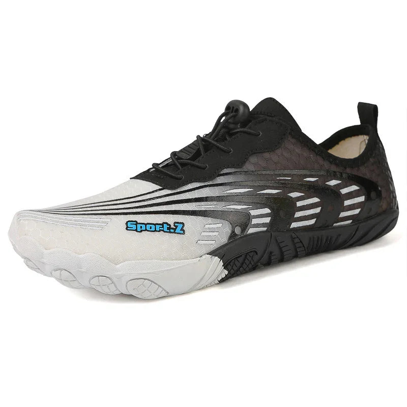 Lightweight black and white Sport.Z water shoes with slip-on design and textured sole for outdoor activities