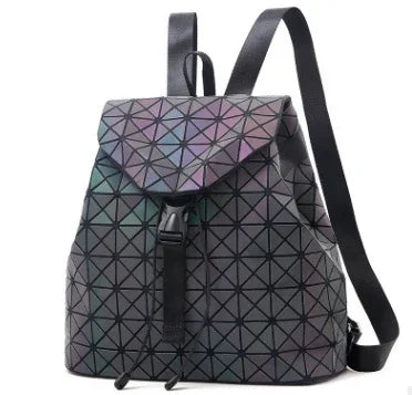 geometric black backpack with triangular pattern and adjustable shoulder straps
