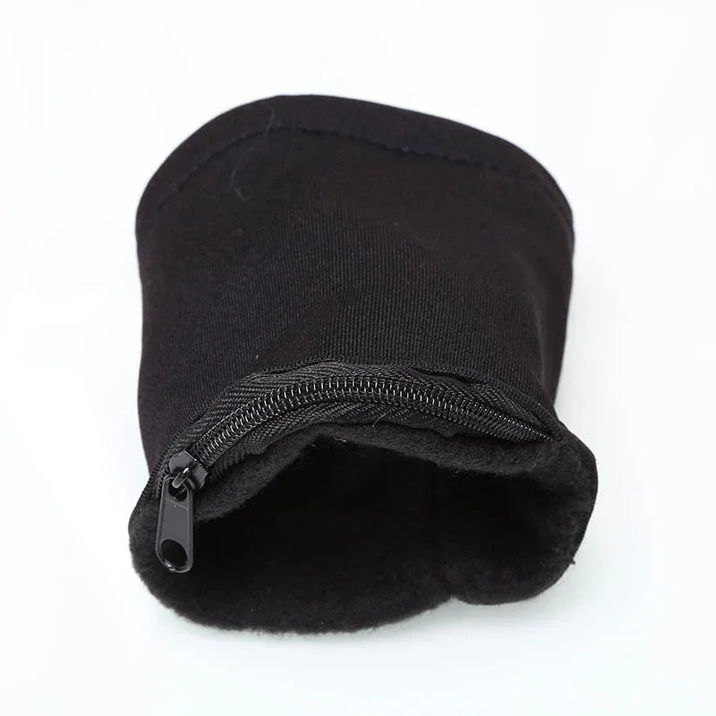 Black fleece-lined zippered pouch on white background