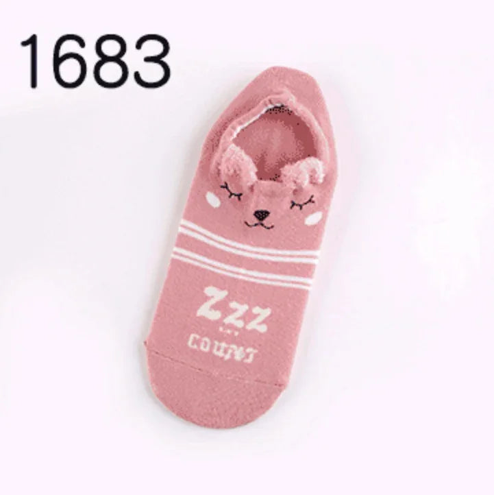 Pink no-show sock with cute sleeping animal face and text 'Zzz counts', product code 1683