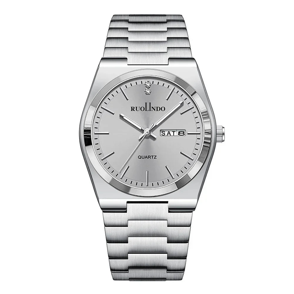 Silver RUOLINDO quartz wristwatch with day-date display and stainless steel band