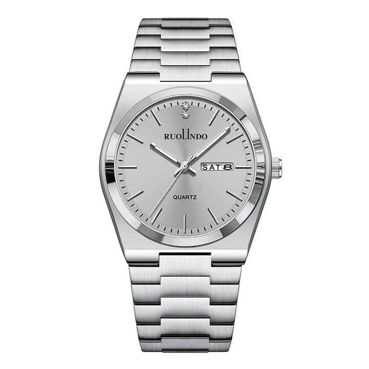 Silver RUOLINDO quartz wristwatch with day-date display and stainless steel band