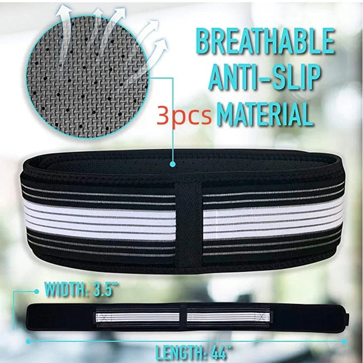 Black and white anti-slip exercise band, breathable material, 44 inch length, 3.5 inch width, 3pcs pack.