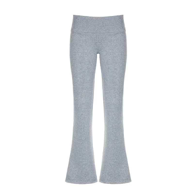 Gray flare yoga pants with high waistband, soft stretch fabric for comfort
