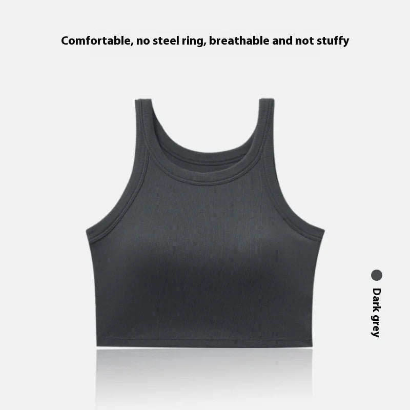 Dark grey breathable crop top with no steel ring, comfortable and not stuffy sleeveless design
