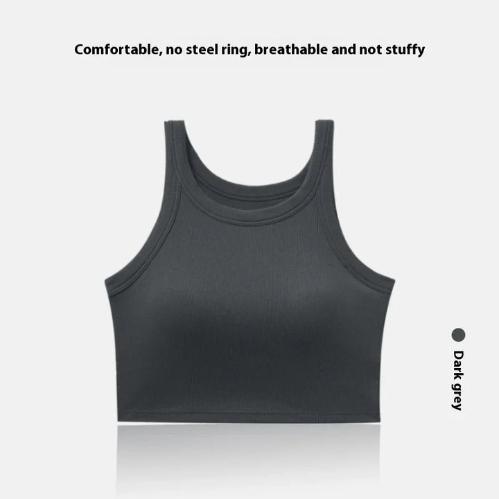 Dark grey breathable crop top with no steel ring, comfortable and not stuffy sleeveless design