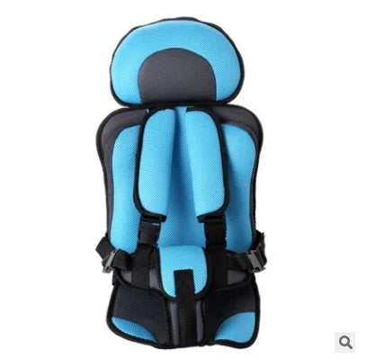 blue and black ergonomic child safety car seat with headrest and harness straps