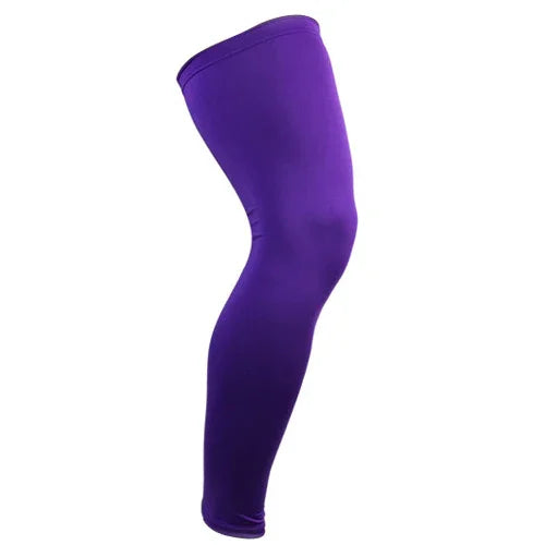 Purple compression leg sleeve for sports or athletic support on a white background