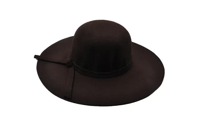 Elegant black wide-brimmed felt hat with a subtle band detail