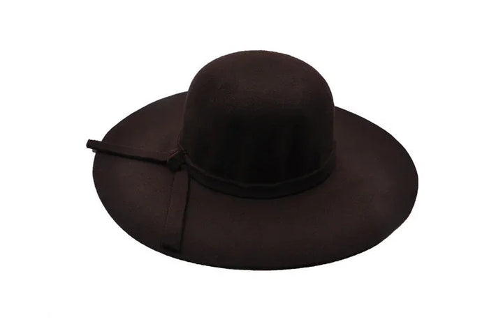 Elegant black wide-brimmed felt hat with a subtle band detail
