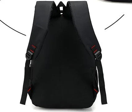 Black minimalist backpack with padded shoulder straps and adjustable buckles, shown from the back