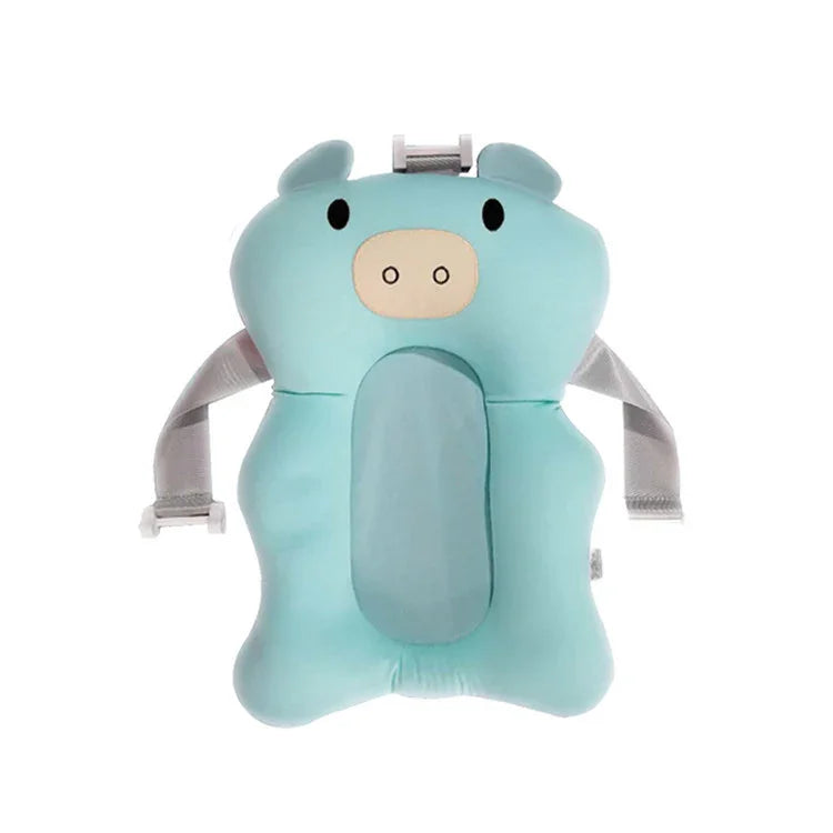 Blue pig-shaped baby safety head protector with adjustable straps for toddler fall protection