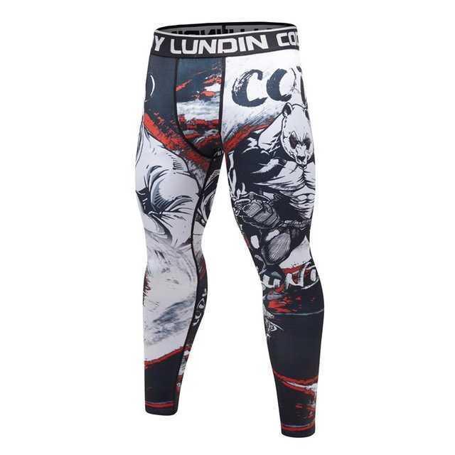 Men's compression leggings with panda graphic, black red white MMA sportswear