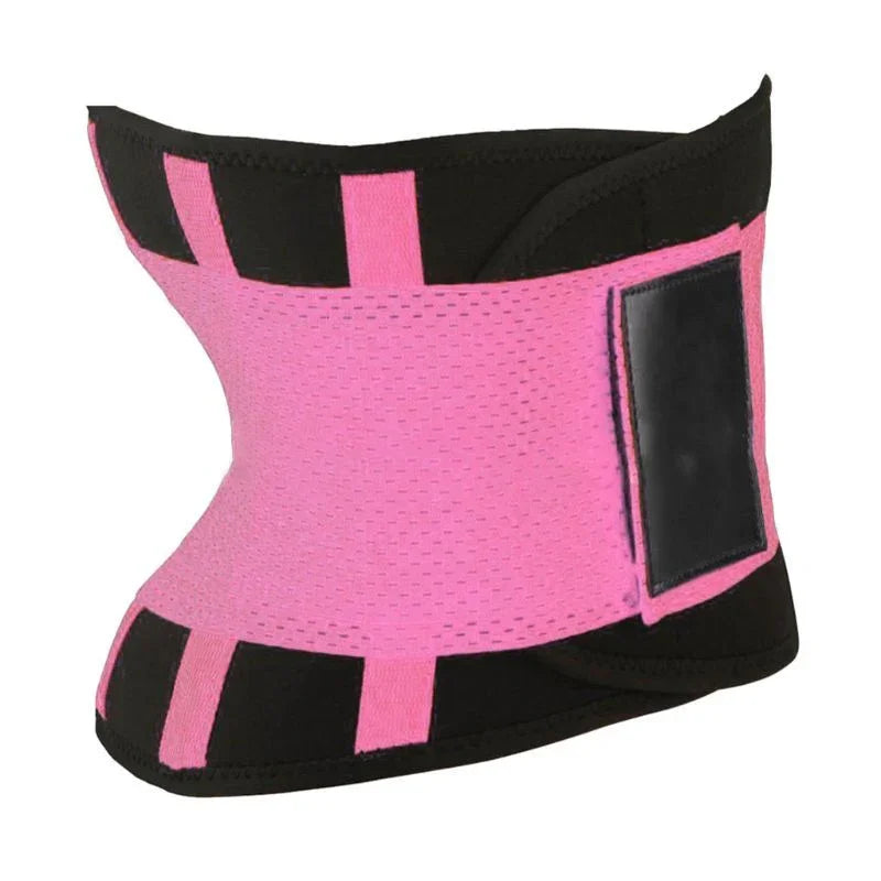 Pink and black neoprene waist trainer belt with velcro closure for fitness support