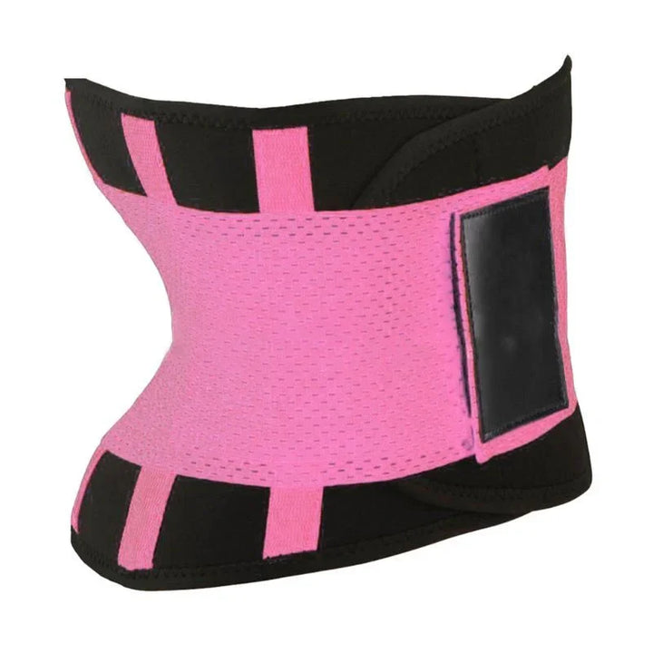 Pink and black neoprene waist trainer belt with velcro closure for fitness support