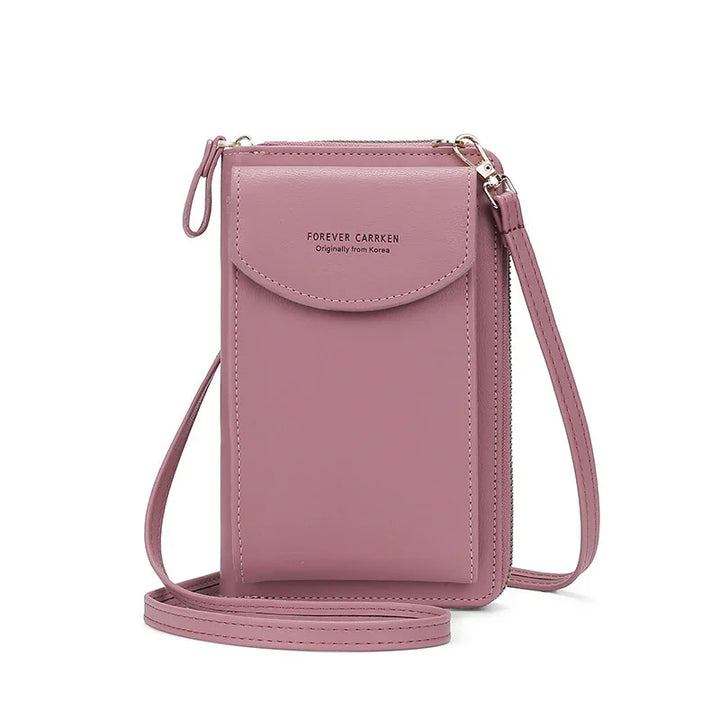 Pink Forever Carrken crossbody phone bag with front pocket and detachable strap