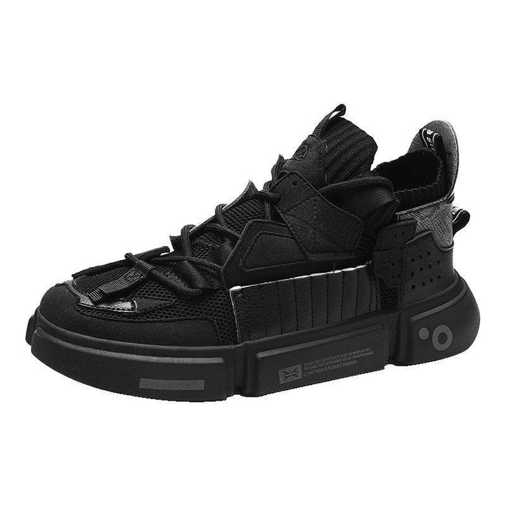 Black high-top sneaker with mesh and synthetic panels, thick sole, and modern design