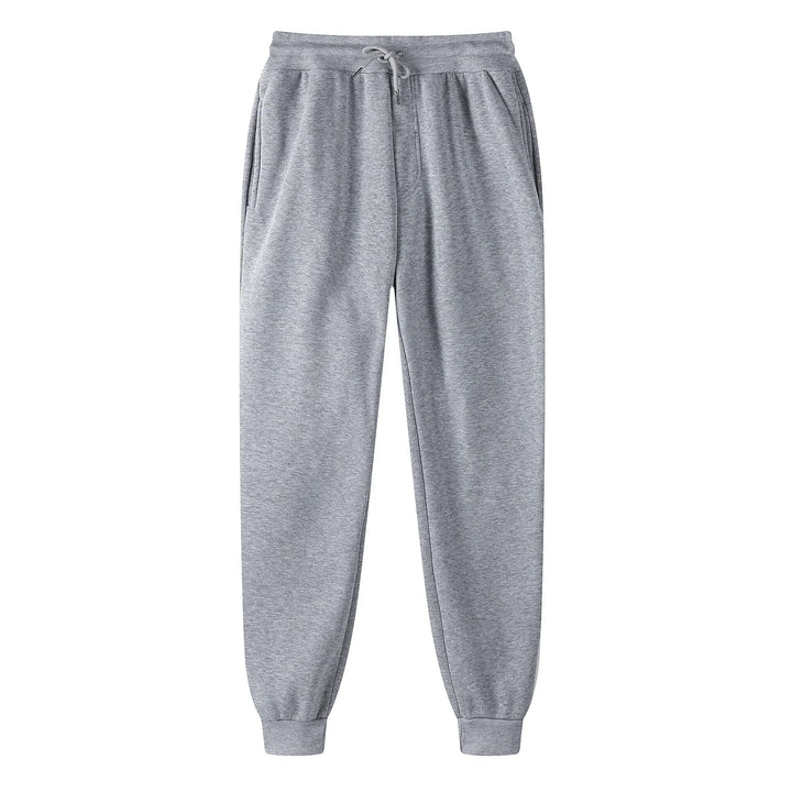 Grey cotton blend men's jogger pants with elastic waistband and side pockets