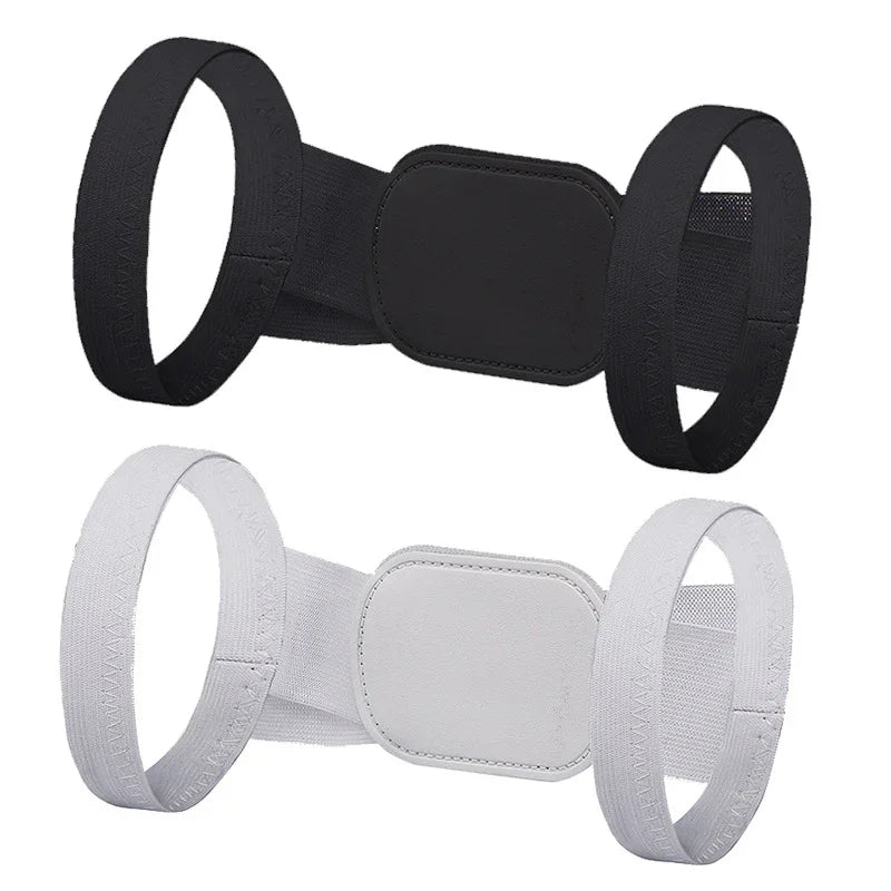 Black and white adjustable posture corrector straps with padded back support