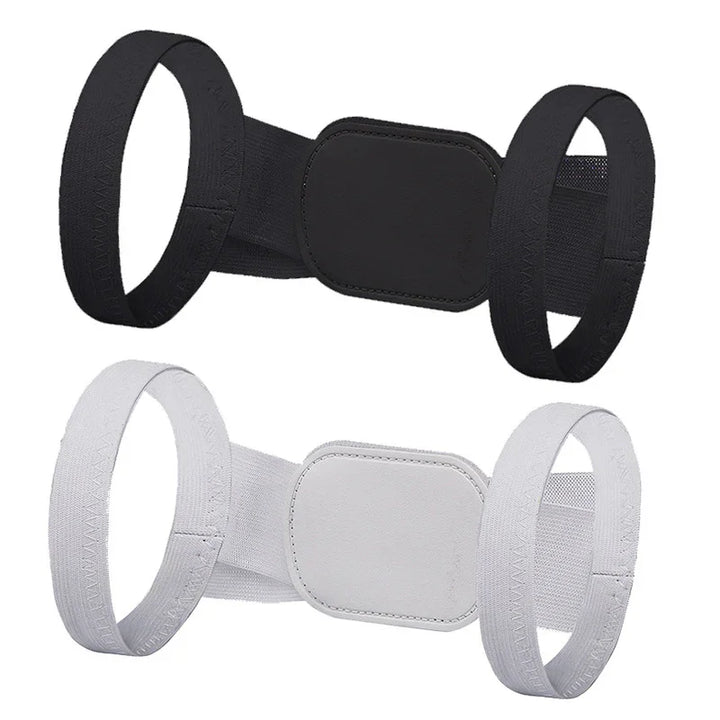 Black and white adjustable posture corrector straps with padded back support