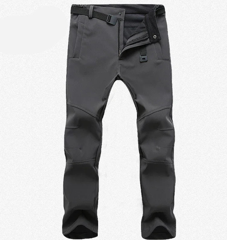 black tactical cargo pants with built-in adjustable belt and reinforced knee pads