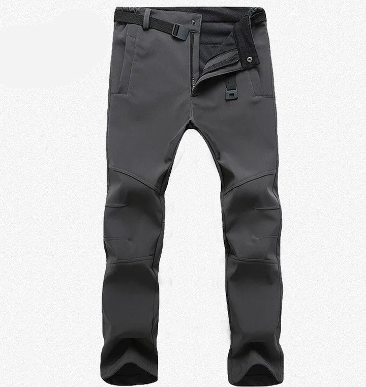 black tactical cargo pants with built-in adjustable belt and reinforced knee pads
